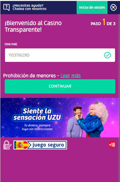 Registro PlayUzu en la aplicación móvil